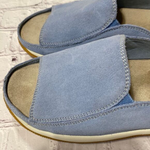 Lands End Leather Slide Mules Blue 6 Wide - Picture 7 of 11